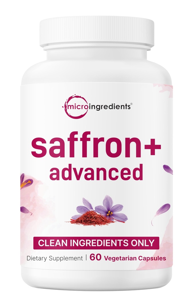 Micro Ingredients Saffron+ Advanced Supplements, 60 Veggie Capsules – 10-in-1 with Saffron Extract, High Absorption Fat-Soluble Vitamin C, Magnesium, Turmeric & KSM-66 Ashwagandha – Filler Free
