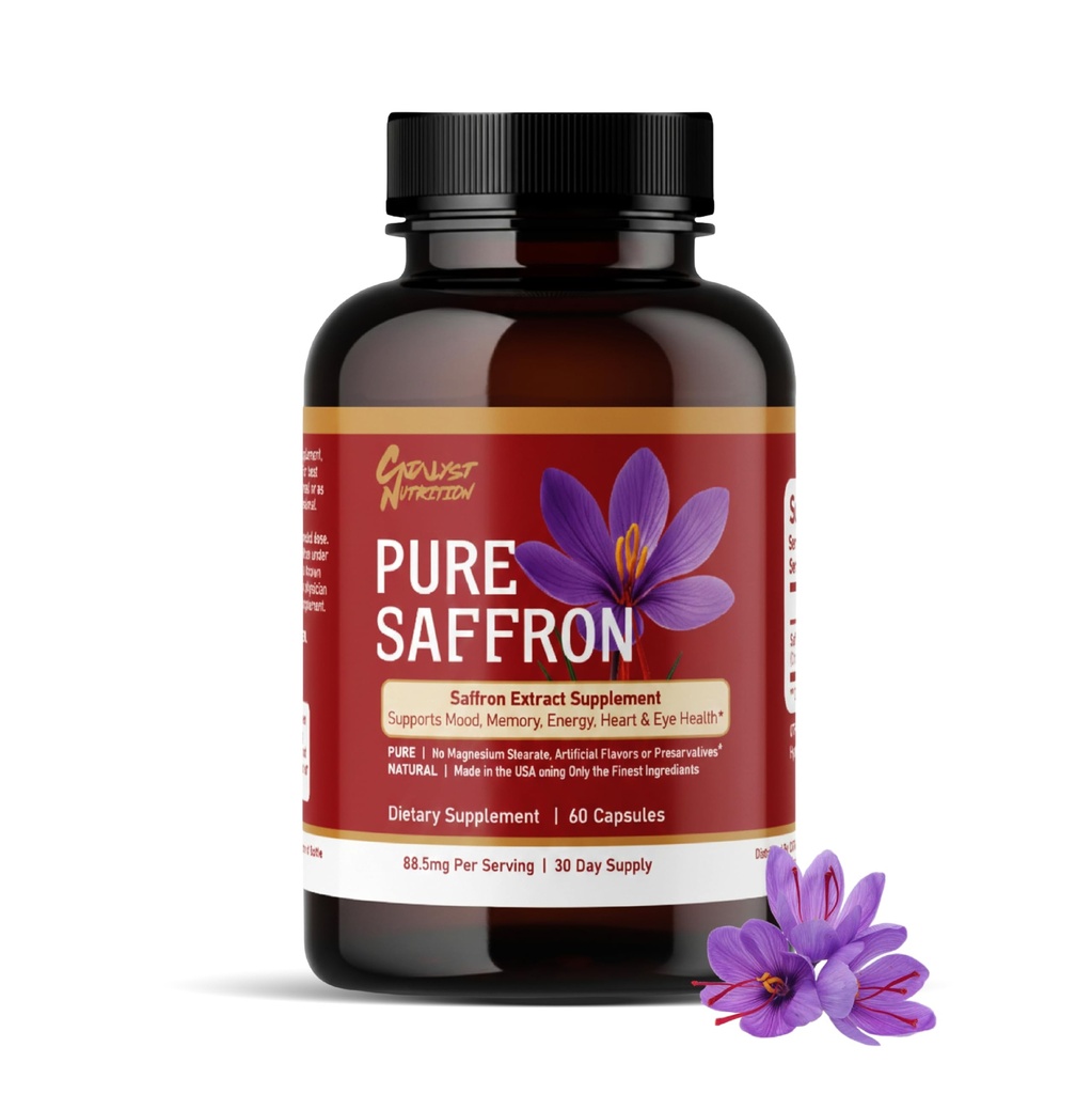 Pure Saffron Extract Capsules, 88.5mg Per Serving - 60 Veggie Capsules 30 Day Supply - Twice Daily