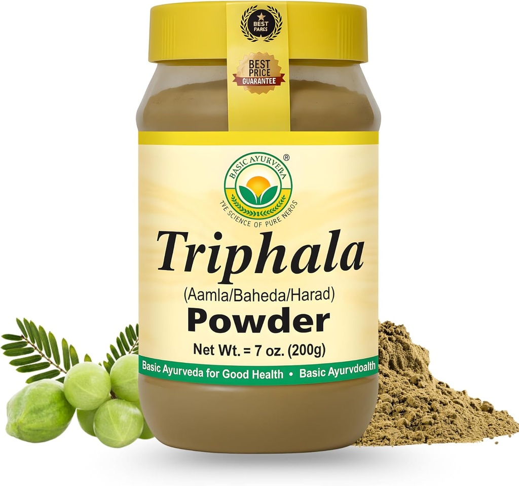 BASIC AYURVEDA Triphala Powder 7.05 Oz (200g) TENIDO 100% Natural Ayurvedic Blend of Amla, Haritaki &amp; Bibhitaki soporta Salud Digestiva, Detox &amp; Wellness TEN No Additives TEN Vegan &amp; Gluten-Free