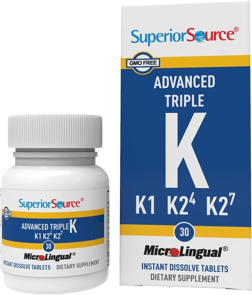 Fuente superior Advanced Triple K - Bone Health & Strength Support Suplemento - Immunity Support Formula with Vitamins K1 & K2 - Vitamin Aids Calcium Absorption - 30 Instant Dissolve Tablets
