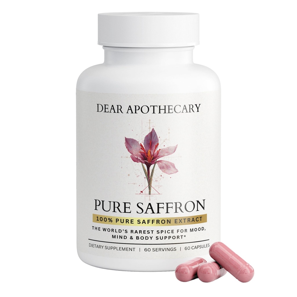 Pure Saffron Extract Capsules - Crocus Sativus Herbal Supplement - Vegan Non-GMO - 60 Caps