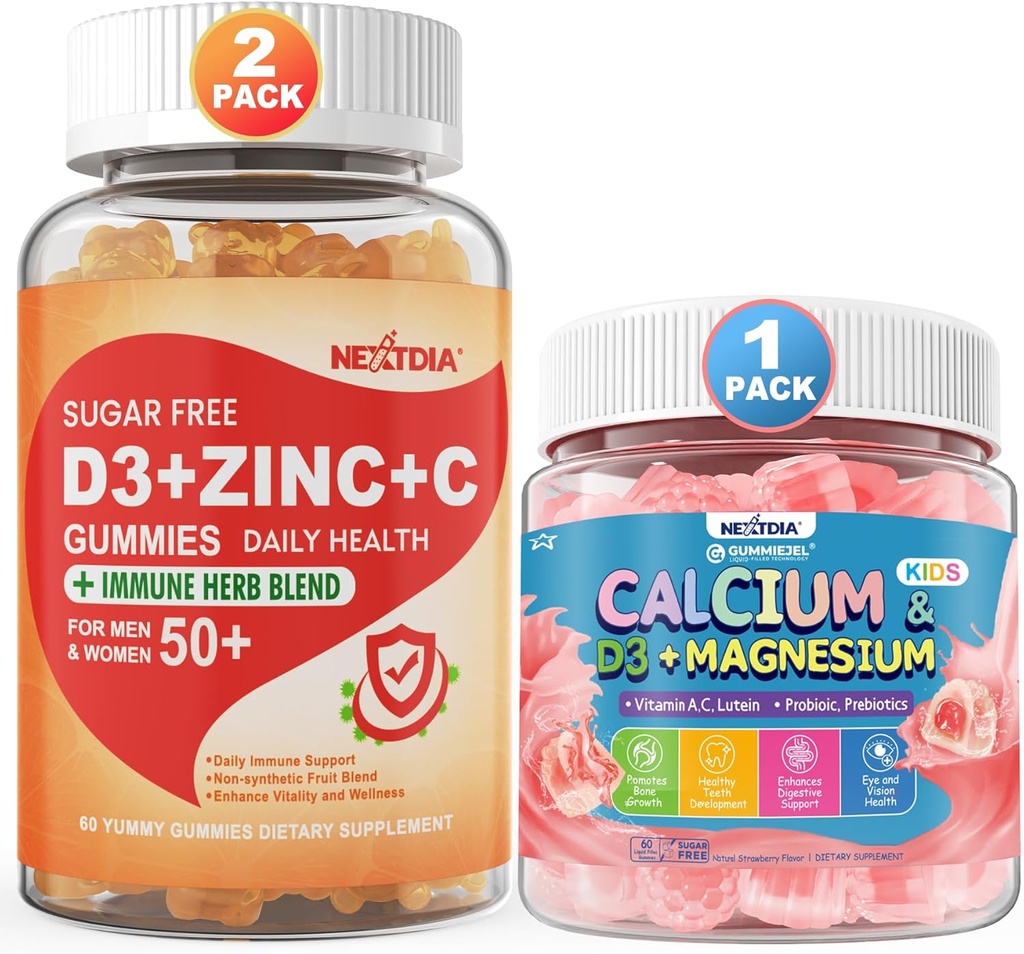 Vitamina C + D3 + Gummies de zinc para adultos 50+ " Calcio + D3 " Gummies llenas de magnesio para niños 4+