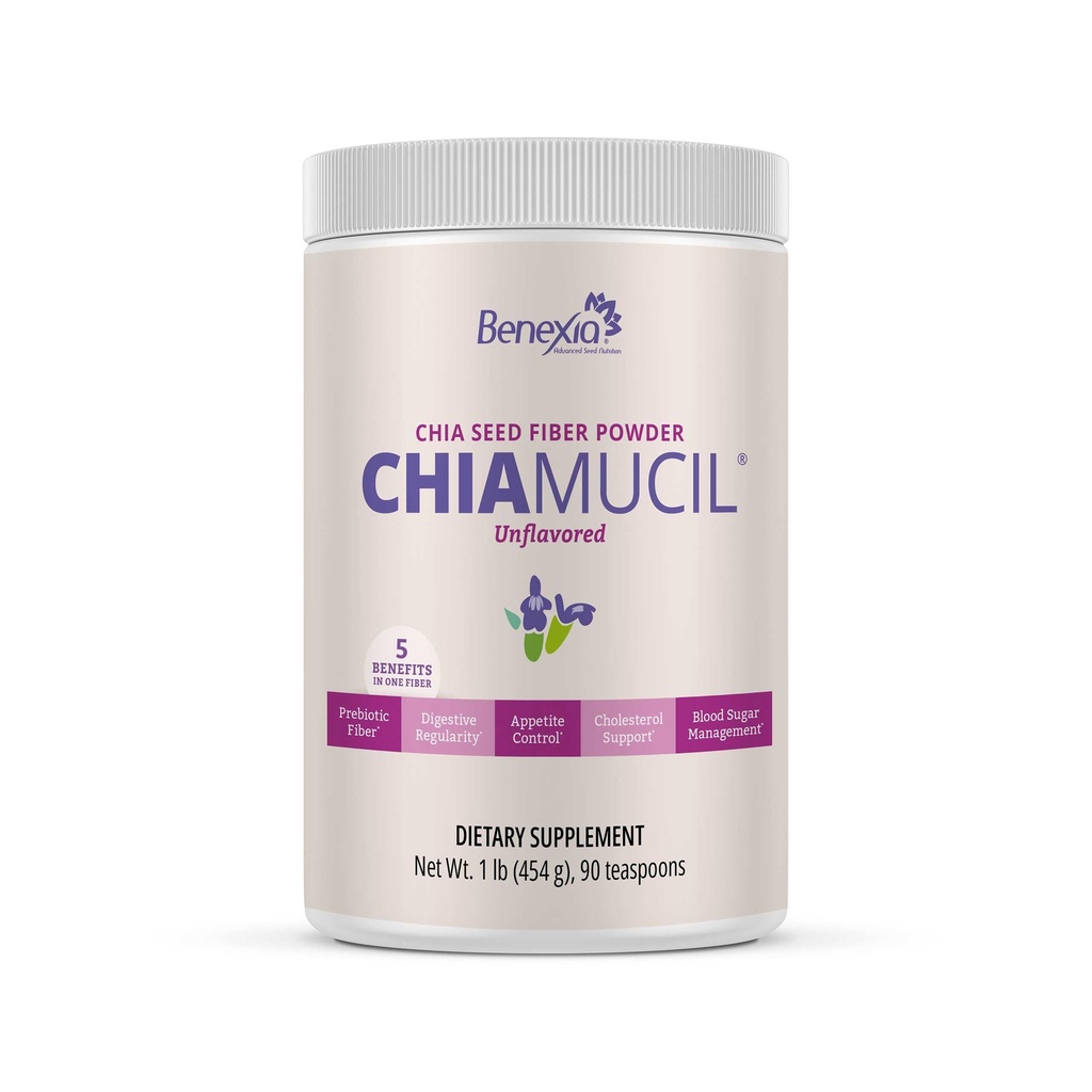Chiamucil Prebiotic Chia Fiber Supplement Powder – for Appetite Control & Digestive Health – Chia Fiber & Chicory Root (Inulin) – Gluten & Sugar Free, Vegan, Non-GMO, Unflavored - 45 Servings