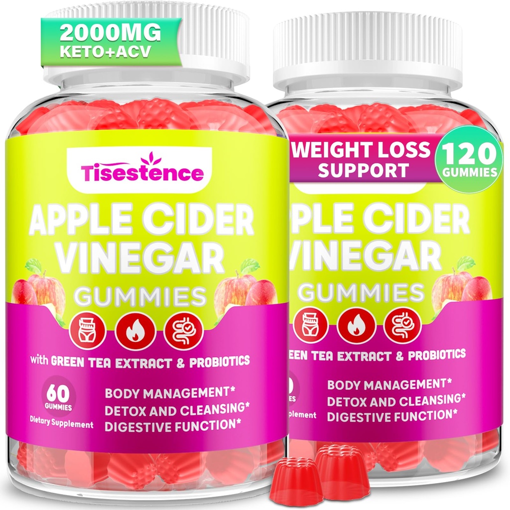 Appetite Suppressant Supplement| Akkermansia Function| Apple Cider Vinegar Gummies with Green Tea Extract, Probiotic for Fat Burner, Detox Cleanse, Metabolism, Energy & Digestive Health, 120 Gummies