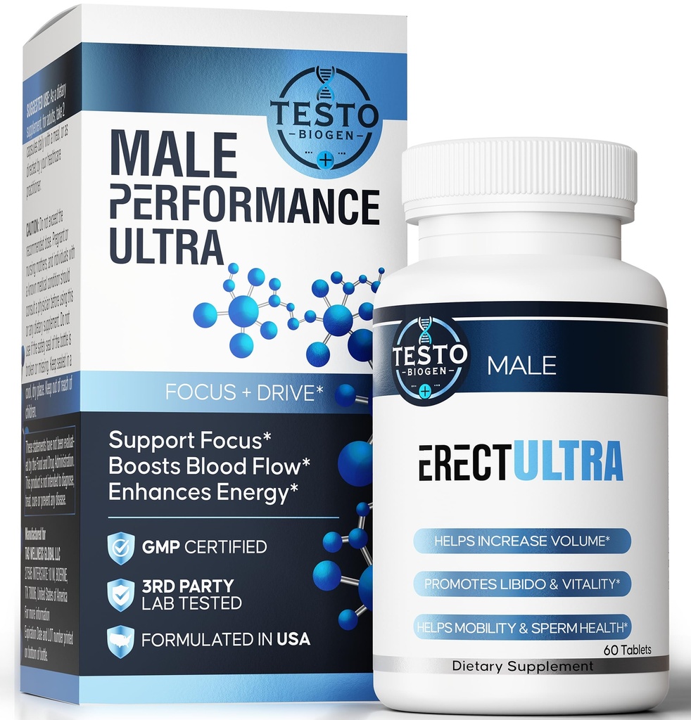 Male Enhancing Supplement - Fast Acting Performance Pills for Men for Blood Flow - Size & Stamina - Testosterone Booster, Maca Root, Epimedium,Tongkat Ali Dietary Supplement 60 Tablets