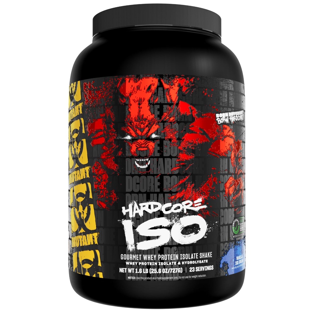 Mutant Hardcore ISO Whey Protein Isolate Powder Acts Fast to Help Recover, Build Muscle, Bulk and Strength, 1.6 lb Vanilla Ice Cream