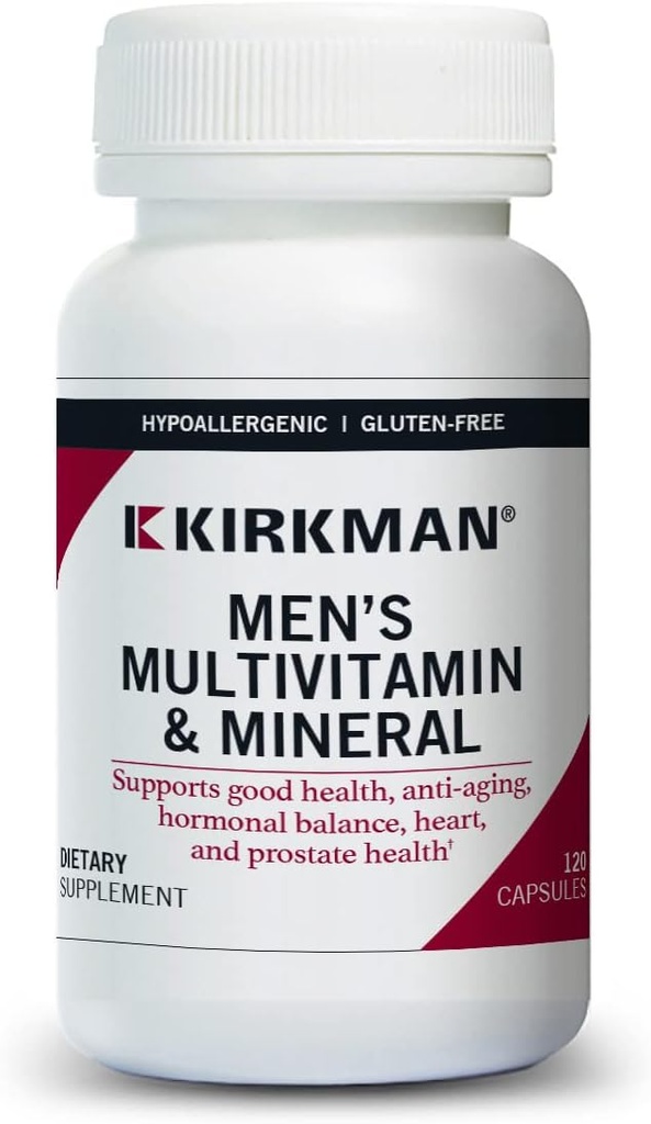 Kirkman 60 a 90 Hombres Multi-Vitamin y Mineral Boost TENIDO 120 Capsules Vegetarianos TENIDO SUPERVISIÓN Proporciona una vitamina integral y soporte mineral para Hombres de Edad TENIDO Gluten y Casein Gratis