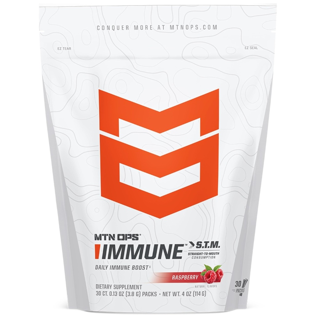 MTN OPS Immune STM Powder Drink Mix, Vitamin C, Vitamin D, Zinc & Antioxidants for Daily Immune Support, Hydration & Wellness, 30 Servings, Raspberry
