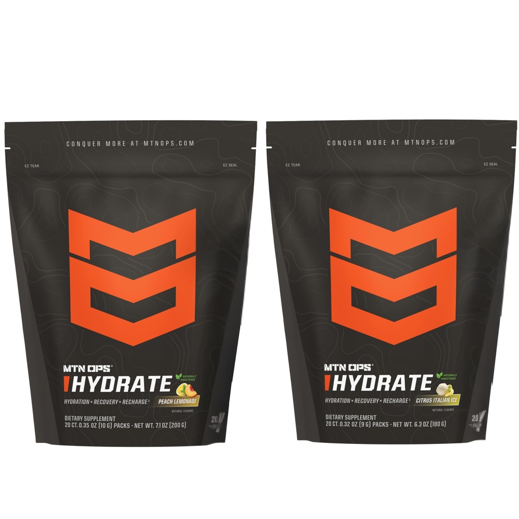 MTN OPS Hydrate Naturally Sweetened Electrolytes Drink Powder Mix Bundle