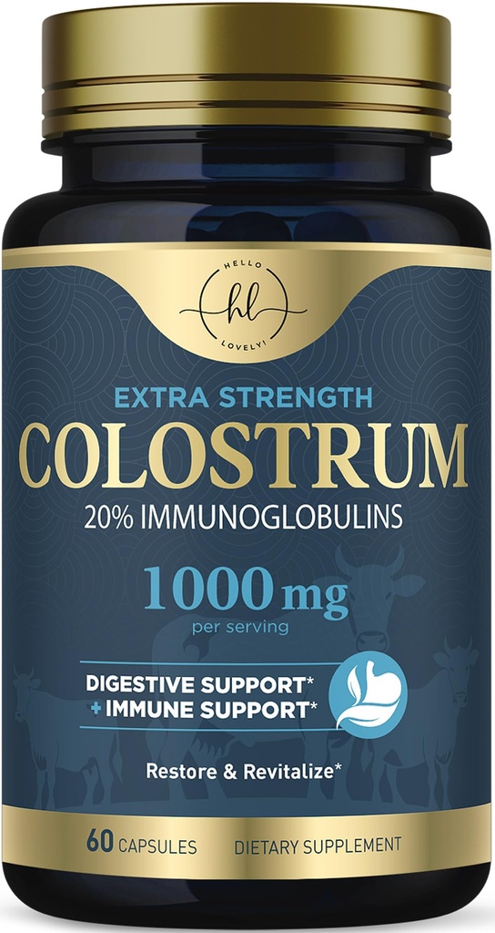 Bovine Colostrum Powder 1000mg Per Serving - with Immunoglobulins (IgG) for Immune Support, Energy & Gut Health Supplement, SP Colostrum Powder Pills, Gluten Free, Bottled in USA - 60 Capsules