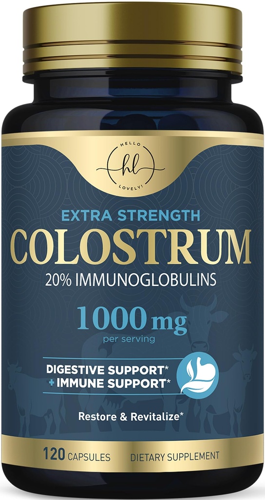 Bovine Colostrum Powder 1000mg Per Serving - with Immunoglobulins (IgG) for Immune Support, Energy & Gut Health Supplement, SP Colostrum Powder Pills, Gluten Free, Bottled in USA - 120 Capsules