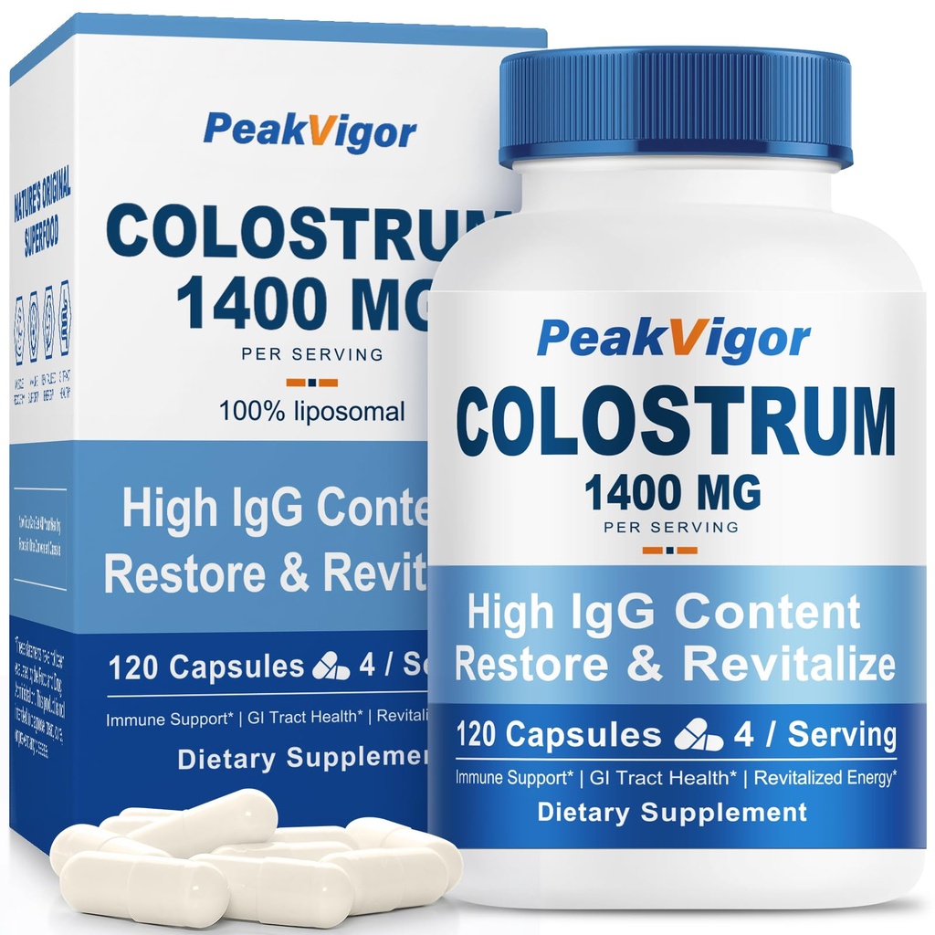 Organic Bovine Colostrum Capsules, 1400mg Colostrum Supplement Powder for Immune & Gut Support, Energy Support, Skin Health, Hair Growth - No Fillers, Non-GMO, 120 Capsules