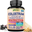 Colostrum Supplement Capsules, Grass Fed Cow Colostrum with 40% IgG, Probiotics Blend, Elderberry, Astragalus, Zinc, Ginger, Vitamin C, L-Glutamine, 8 in 1 Extra Strength Bovine Boost (60 Caps)