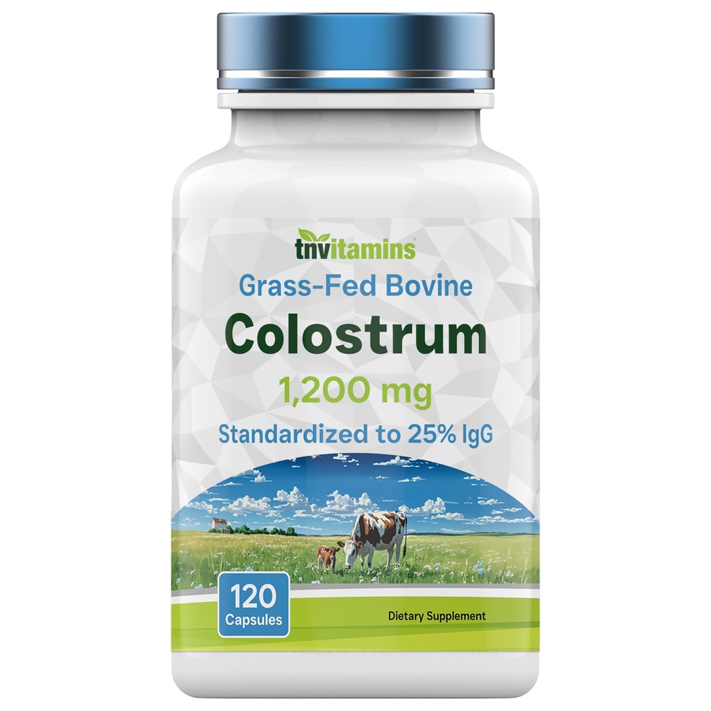 Colostrum Supplement 1,200 mg Per Serving, 120 Capsules | Standardized to 25% IgG (Immunoglobulin G) | Grass-Fed Bovine Colostrum Powder Caps | Immune Support Supplement | Non-GMO, Made in the USA!