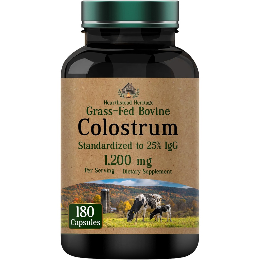 Colostrum Supplement 1,200 mg Per Serving, 180 Capsules | Standardized to 25% IgG (Immunoglobulin G) | Grass-Fed Bovine Colostrum Powder Caps | Immune Support Supplement | Non-GMO, Made in the USA!