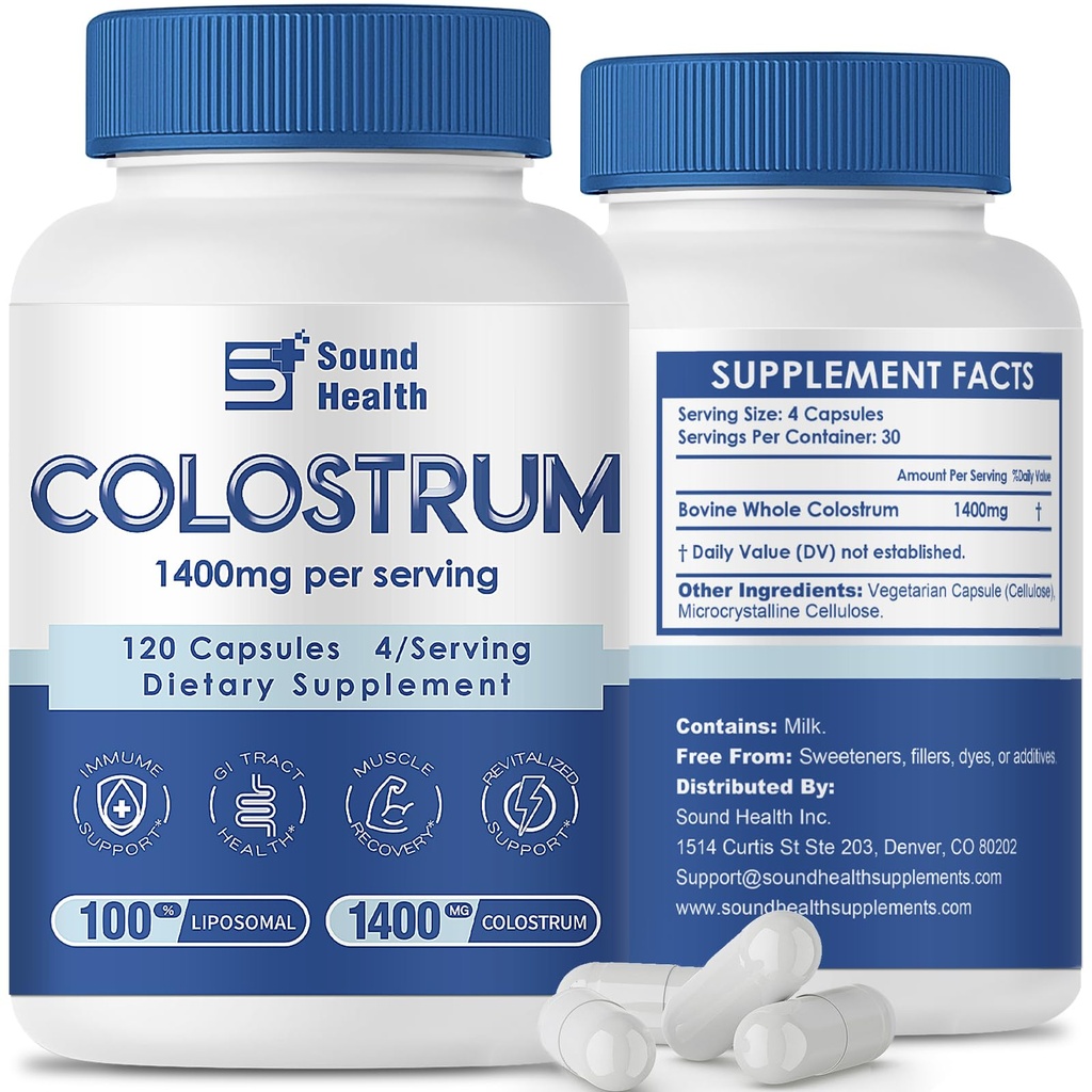 Colostrum Supplement 120 Capsules for Humans - Organic Bovine Colostrum Powder for Gut Health, Hair Growth, Beauty, and Immune Support - Unflavored (120 Capsules)