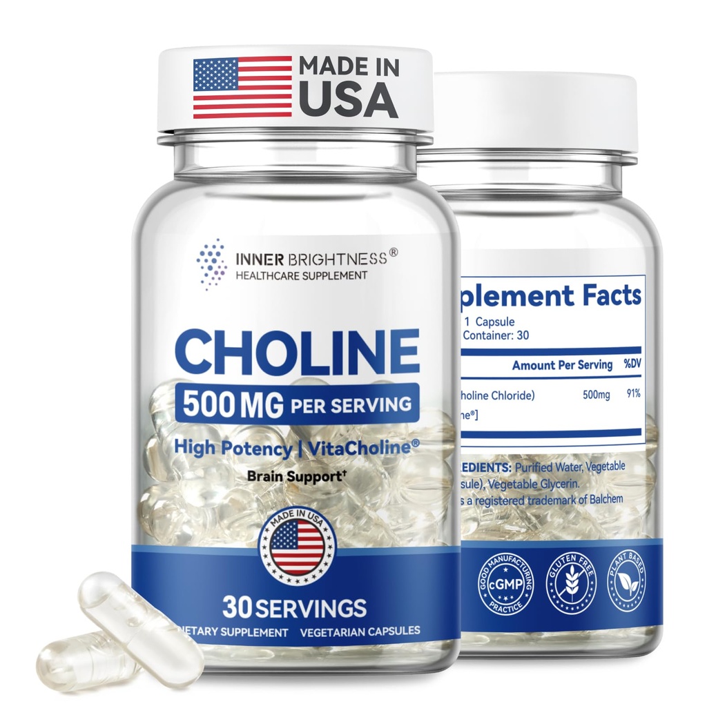 Prenatal Choline Supplements, Liquid Capsules for Focus, Memory, and Energy, 500mg Pure VitaCholine®, Supports Baby’s Cognitive Development in Pregnancy, 30 Day Supply, Made in the USA