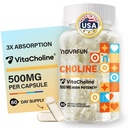 Choline Supplements 500mg, Brain Health & Cognitive Function Support, Vegan, Non-GMO, Gluten-Free, 60 Capsules (60-Day Supply)