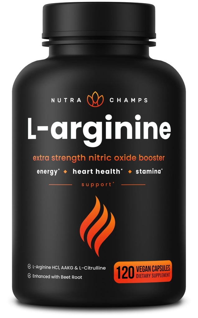 NutraChamps Premium L Arginine Supplement L-Arginine Powder & L Citrulline Enhanced with Grape Seed & Ginger, 120 Vegan Capsules
