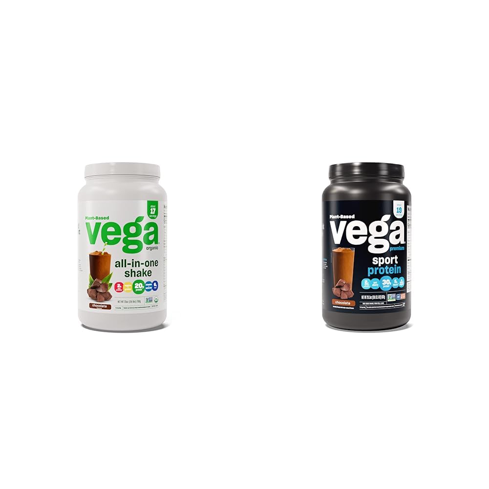 Vega Organic All-in-One Vegan Protein Powder, Chocolate - Superfood Ingredients, Vitamins & Premium Sport Protein Chocolate Protein Powder, Vegan, Non GMO, Gluten Free Plant Based Protein Powder Drink
