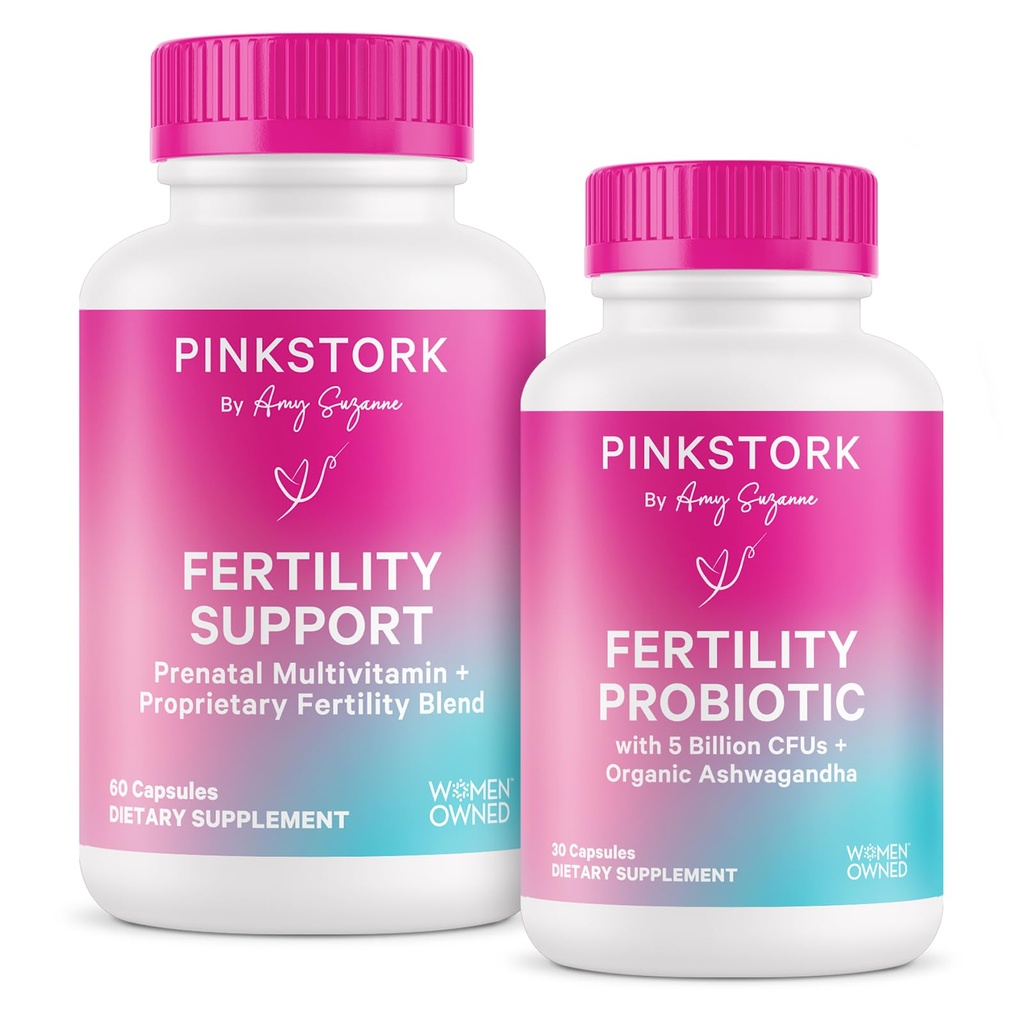 Pink Stork Fertility Supplement for Women and Probiotics for Conception, Support Hormone Balance with Inositol, Probiotics, Ashwagandha, Vitex, Folate, and Prenatal Vitamins - 1 Month Supply