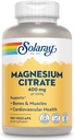 SOLARAY Magnesium Citrate 400mg - Suplemento Magnesio - Bone Health, Muscle, Relax and Heart Health Support - Ausorción mejorada, Vegan, Gluten Gratis, 60 días de garantía, 60 servidumbres, 180 VegCaps