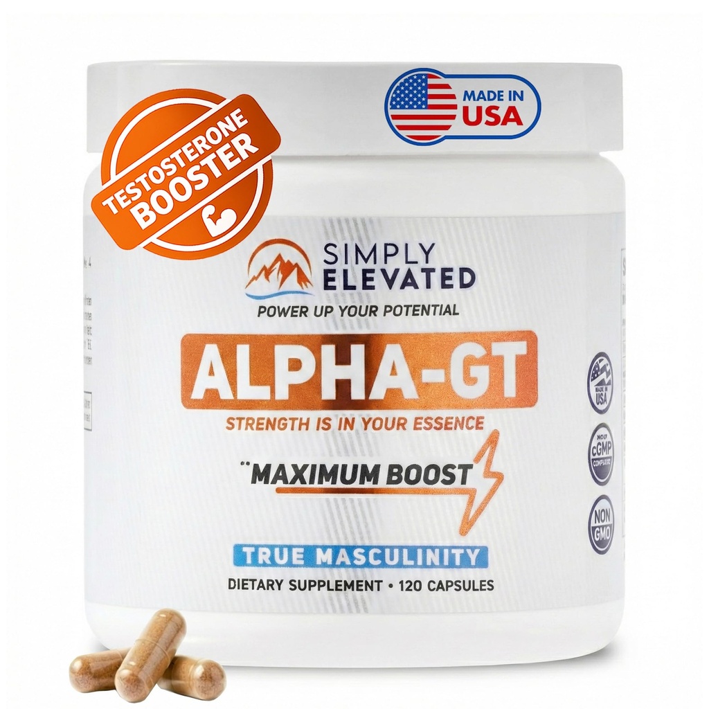 Simply Elevated Alpha-GT - 14-in-1 Male Enhancing Supplement, Testosterone Booster for Men with Ashwagandha, Tongkat Ali, Tribulus & Fenugreek, Supports Masculine Energy, Drive & Confidence, 2500 mg
