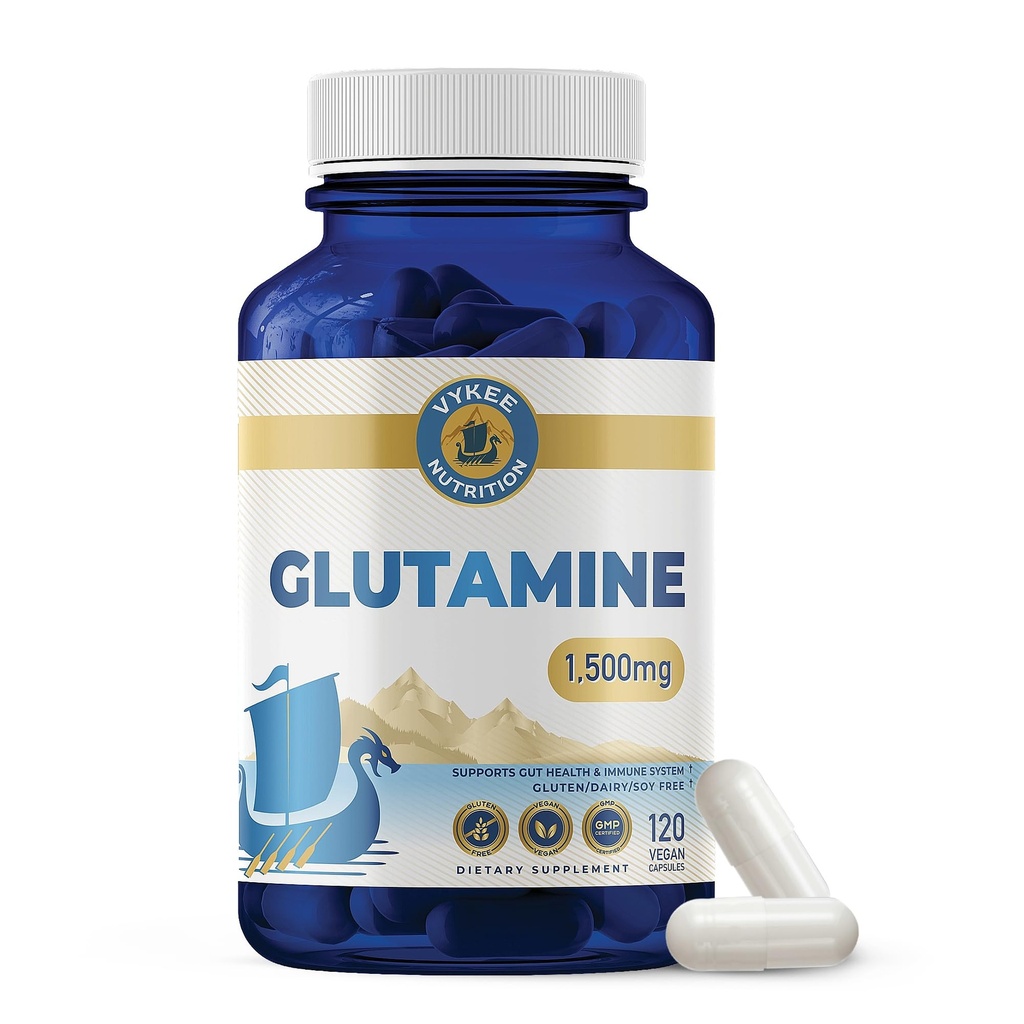Vykee Nutrition L-Glutamine Capsules - Supplements for Muscle Recovery, Gut Health and Immune Support - Vegan, Non-GMO, Gluten-Free - 1500 mg, 120 Count