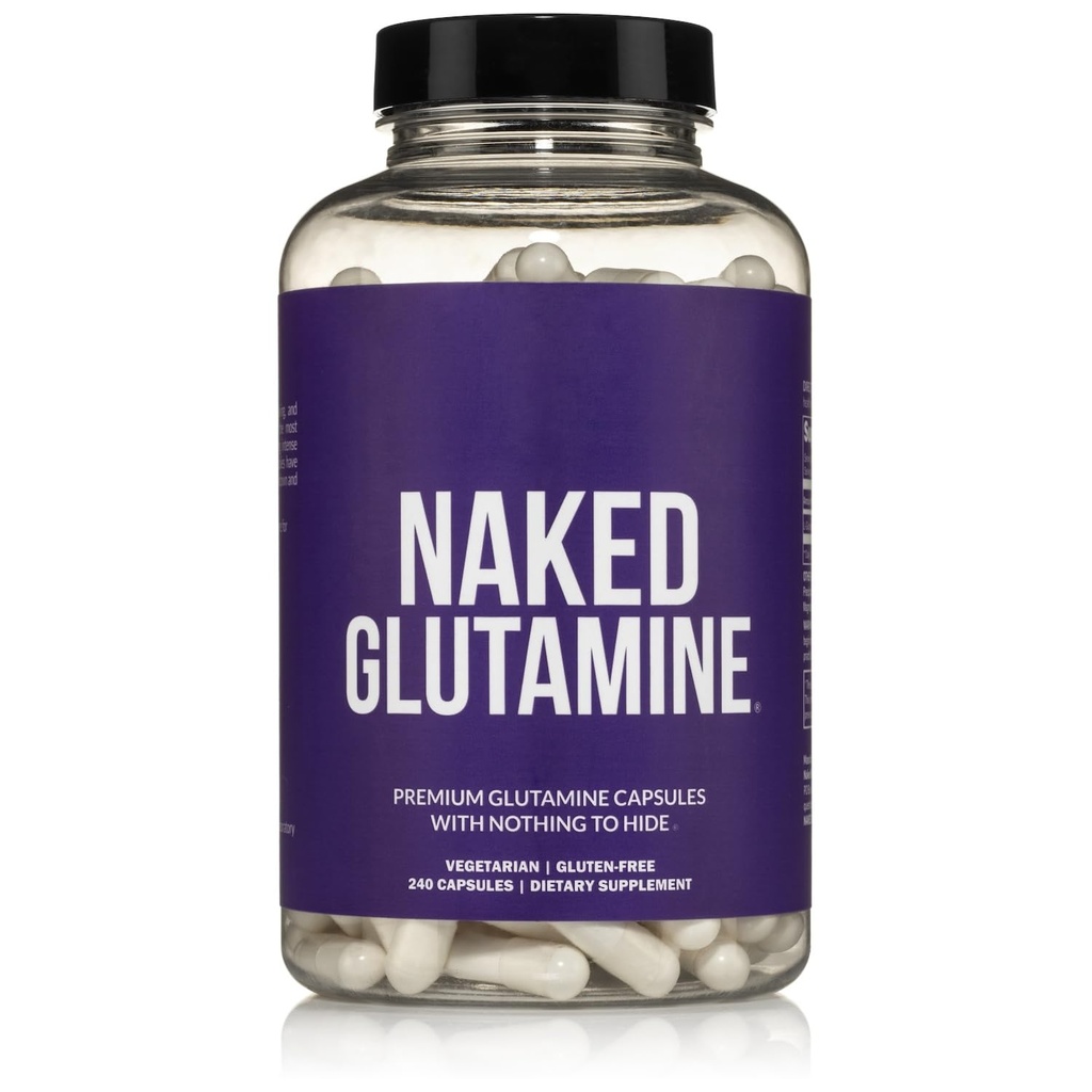 NAKED L-Glutamine Muscle Recovery Capsules, 1000mg, 240 Count, Made in The USA, Non-GMO, Gluten and Soy Free