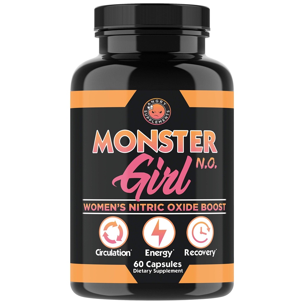 Angry Supplements Monster Girl N.O. Women’s Energy Booster, Increase Circulation, Powerful Workouts & Quick Recovery w. L-Arginine & L-Citrulline (1-Pack, 60ct)