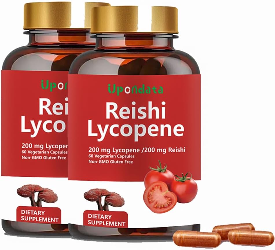Capsulas de Lycopene, Natural Lycopene 200mg con Reishi orgánico 200mg Suplemento para la salud de próstata y soporte de inmunidad - Gluten-Free, No GMO, 60 cápsulas (2 Pack)