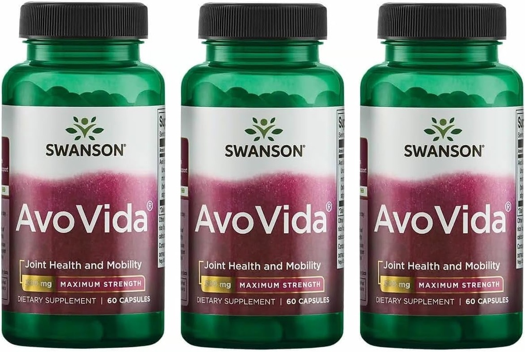 Swanson AvoVida - Suplemento Natural Promoción de la Movilidad Conjunta de Salud - Avocado &amp; Soybean Unsaponifiables para apoyar el cartílago " Tissue Health - (60 cápsulas, 300 mg cada uno) 3 Pack