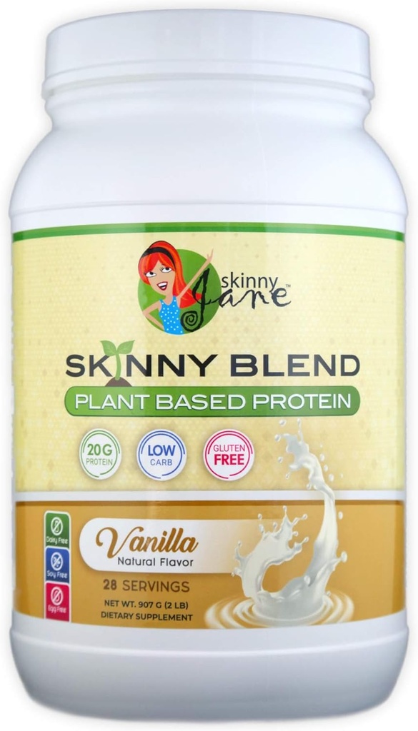 Skinny Jane Skinny Blend ← Mejor Tasting Plant Based Protein Shake ← Vegan Powder ← Low Carbs Keto Friendly ← Non GMO Silencio No Soy, Gluten, Dairy y Egg Gratis BCAAs (2 Libra, Vanilla)