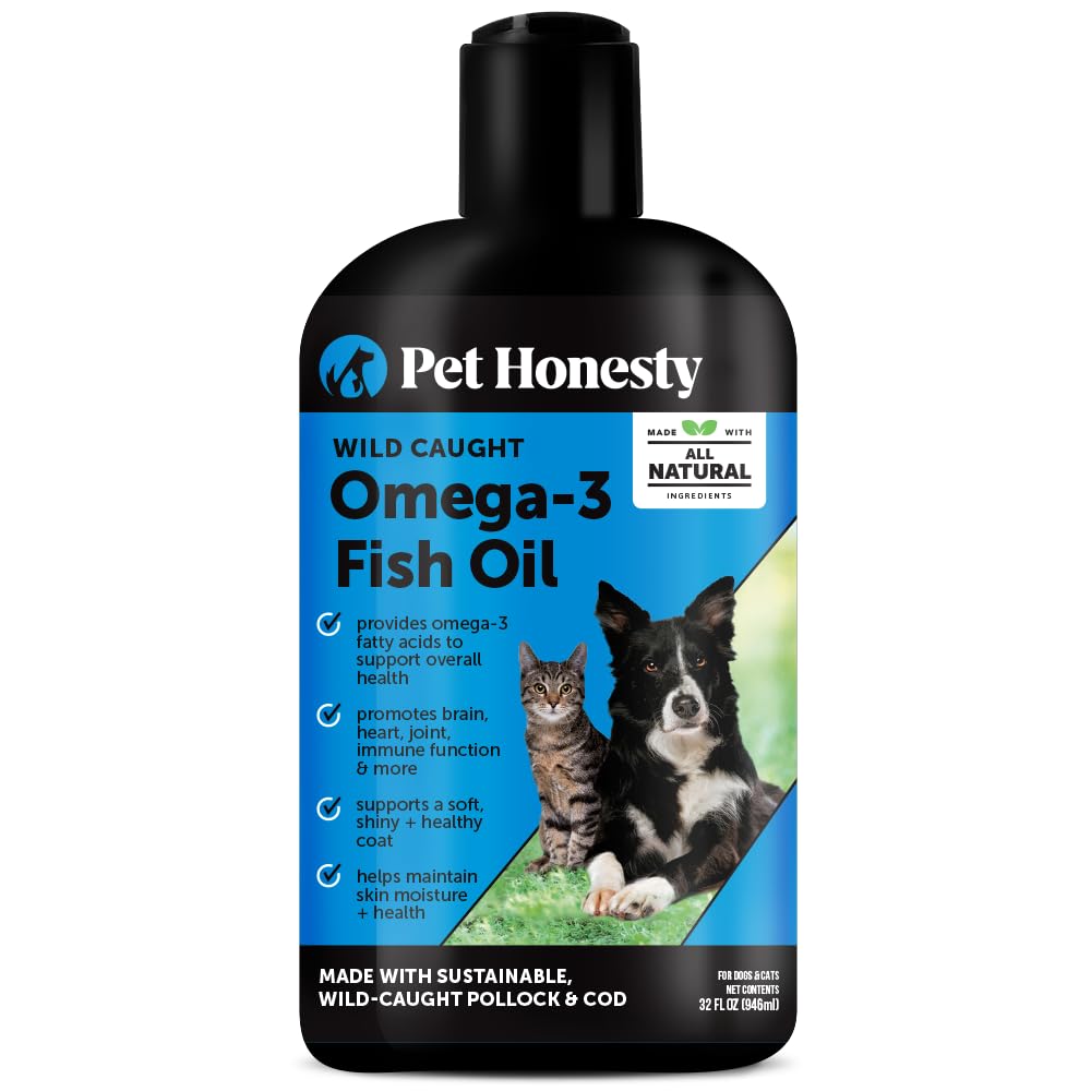 Pet Honesty Omega 3 Fish Oil Supplement for Dogs & Cats (32oz), Wild Caught Omega 3 Fish Oil for Skin and Coat Health, Supports Shedding, Skin & Coat, Immunity, Joint, Brain & Heart, EPA + DHA