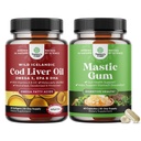 Bundle of Icelandic Wild Caught Cod Liver Oil Softgels - Fish Omega 3 EPA DHA Vitamin D & A 1000mg Per Serving and High Strength Mastic Gum Capsules - Herbal Digestion Providing Upset Stomach Relief