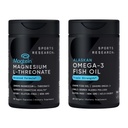 Sports Research® Cognitive Health Pack - Triple Strength Omega 3 Fish Oil - Burpless Fish Oil Supplement w/EPA & DHA Fatty Acids & Magtein Magnesium L-Threonate Supplement for Memory, Focus, Sleep
