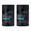Sports Research 180 Count Cognitive Health Mega Pack Contains Triple Strength Omega 3 Fish Oil w/EPA & DHA Fatty Acids (1250 mg) & Magtein Magnesium L-Threonate (2000mg)