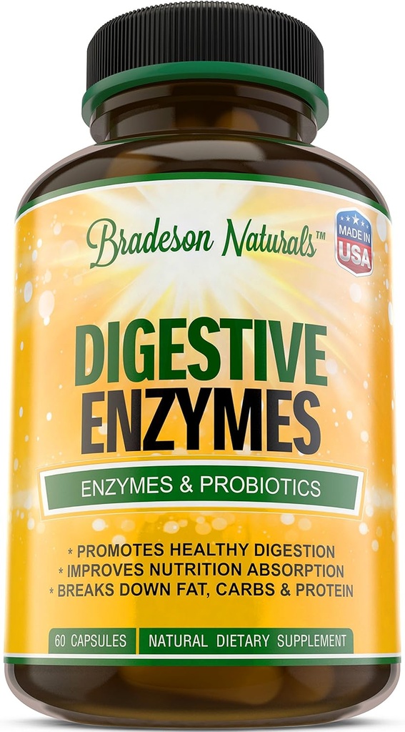 Enzimas digestivas de Bradeson Naturals - Enzimas &amp; Probióticos, Suplemento dietético natural, 60 cápsulas