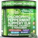 Clean Nutra Chlorophyll Capsules + Peppermint Slippery Elm Spirulina Chlorella Fenugreek Ashwagandha Sea Moss Supplement – Ph Balance for Women Detox Internal Deodorant Supplement + Prebiotics 60 Ct