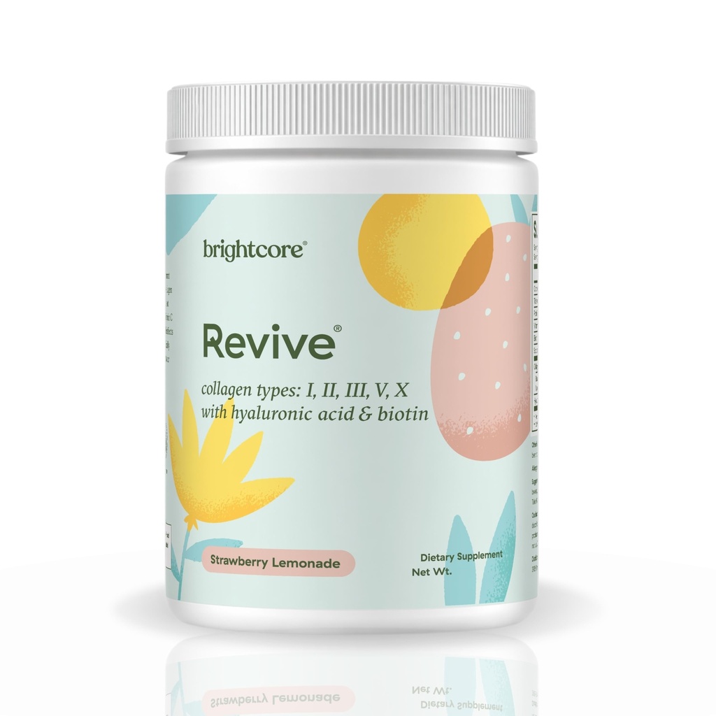Brightcore Nutrition Revive Multi Collagen Protein Powder with Vitamin C and Hyaluronic Acid, Non-GMO, Gluten-Free Collagen Powder for Women and Men, Strawberry Lemonade Flavor, 30 Servings