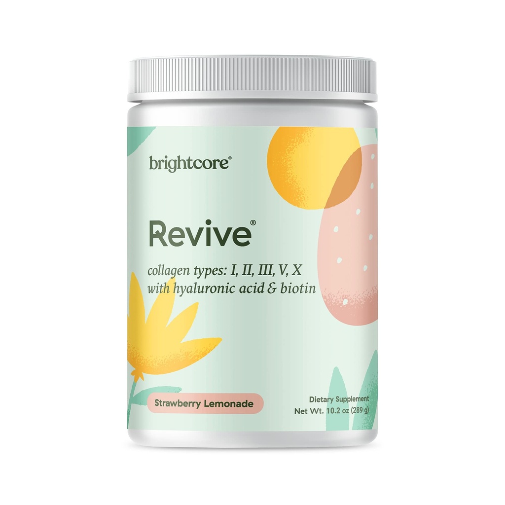 Brightcore Nutrition Revive Multi Collagen Protein Powder with Vitamin C and Hyaluronic Acid, Non-GMO, Gluten-Free Collagen Powder for Women and Men, Strawberry Lemonade Flavor, 30 Servings