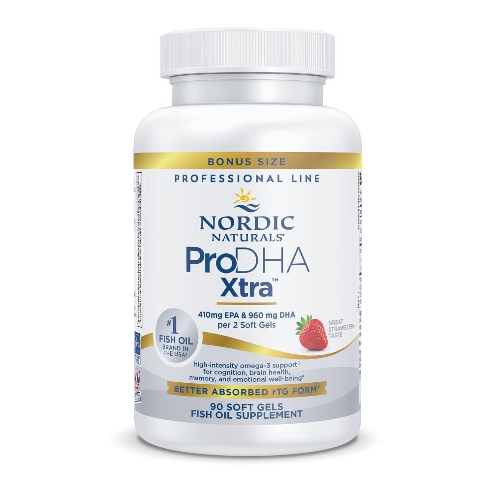 Nordic Naturals ProDHA Xtra, Strawberry - 90 Soft Gels - 1660 mg Omega-3 - High-Intensity DHA Formula for Neurological Health, Mood & Memory - Non-GMO - 45 Servings