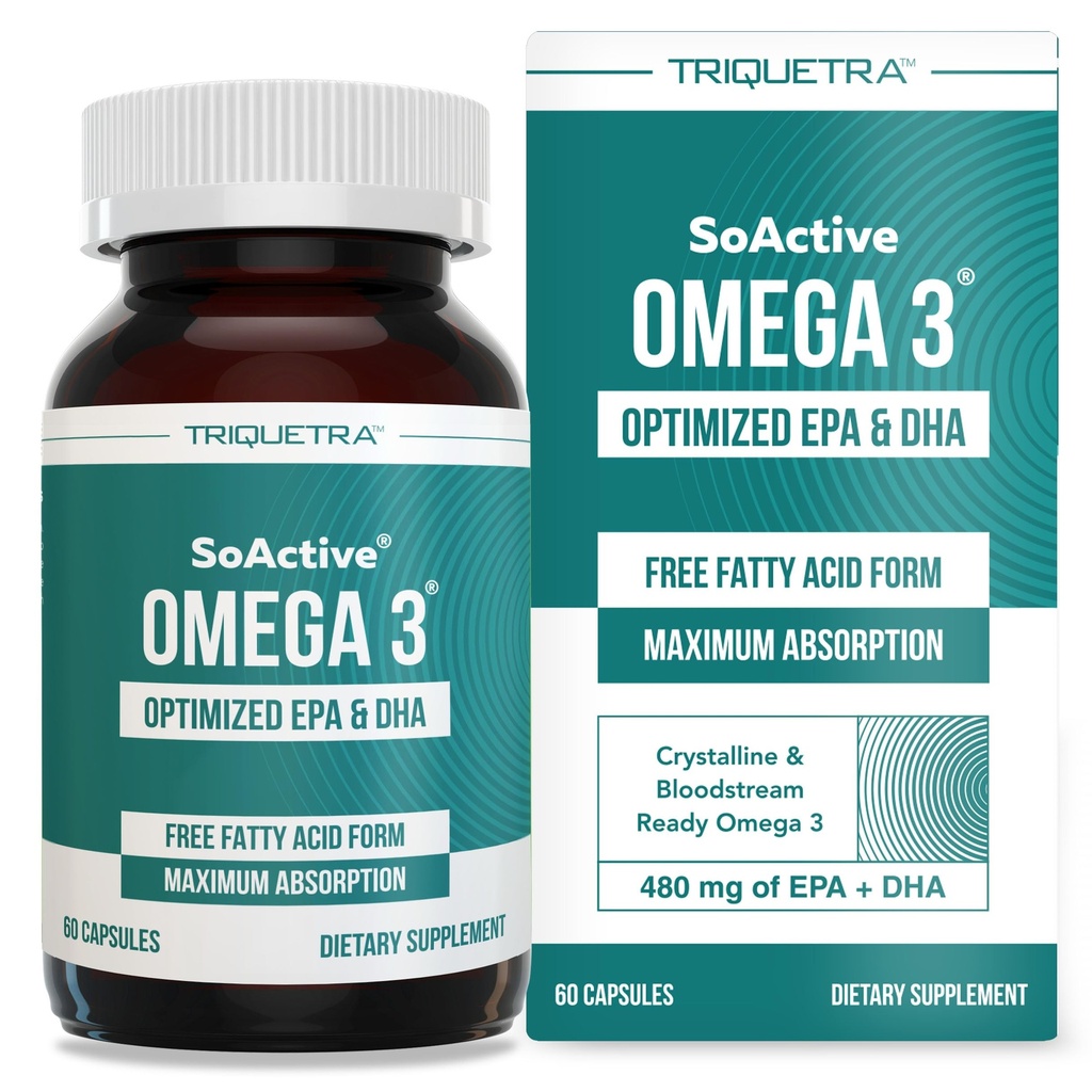 SoActive® Omega 3 EPA & DHA | Omega 3 Supplement with EPA and DHA | Enhanced Absorption Formula | No Fishy Aftertaste or Burps | Third Party Tested | Non-GMO, Soy-Free, Gluten-Free | 60 Capsules