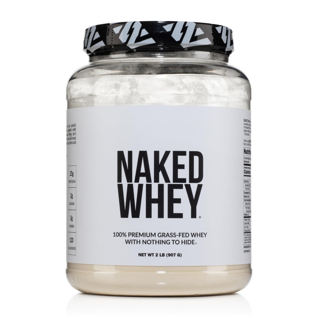 NAKED Whey 2LB 100% Grass Fed Whey Protein Powder - Only 1 Ingredient, Unflavored Whey Protein, NSF Certified, Undenatured, Gluten Free, Soy Free, No GMOs, No Preservatives