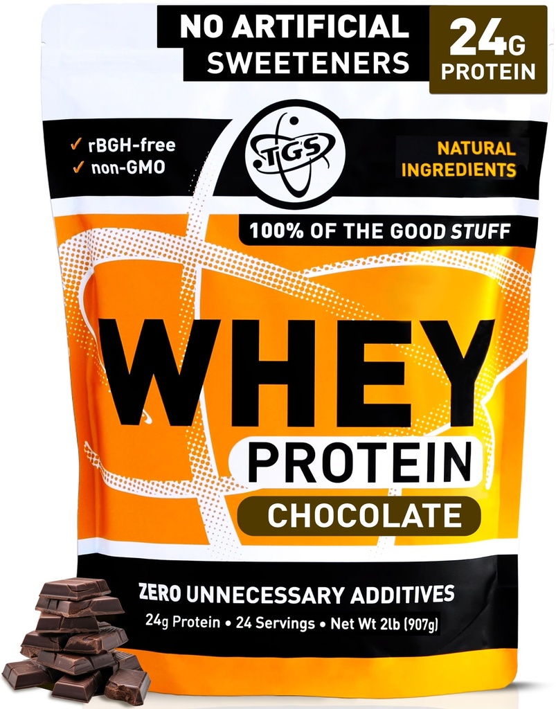 TGS Nutrition Chocolate Whey Protein Powder 2lb - No Artificial Sweeteners, Natural Ingredients, No Stevia, GMO Free - Whey Concentrate for Men & Women Shakes, Smoothies - Muscle Recovery