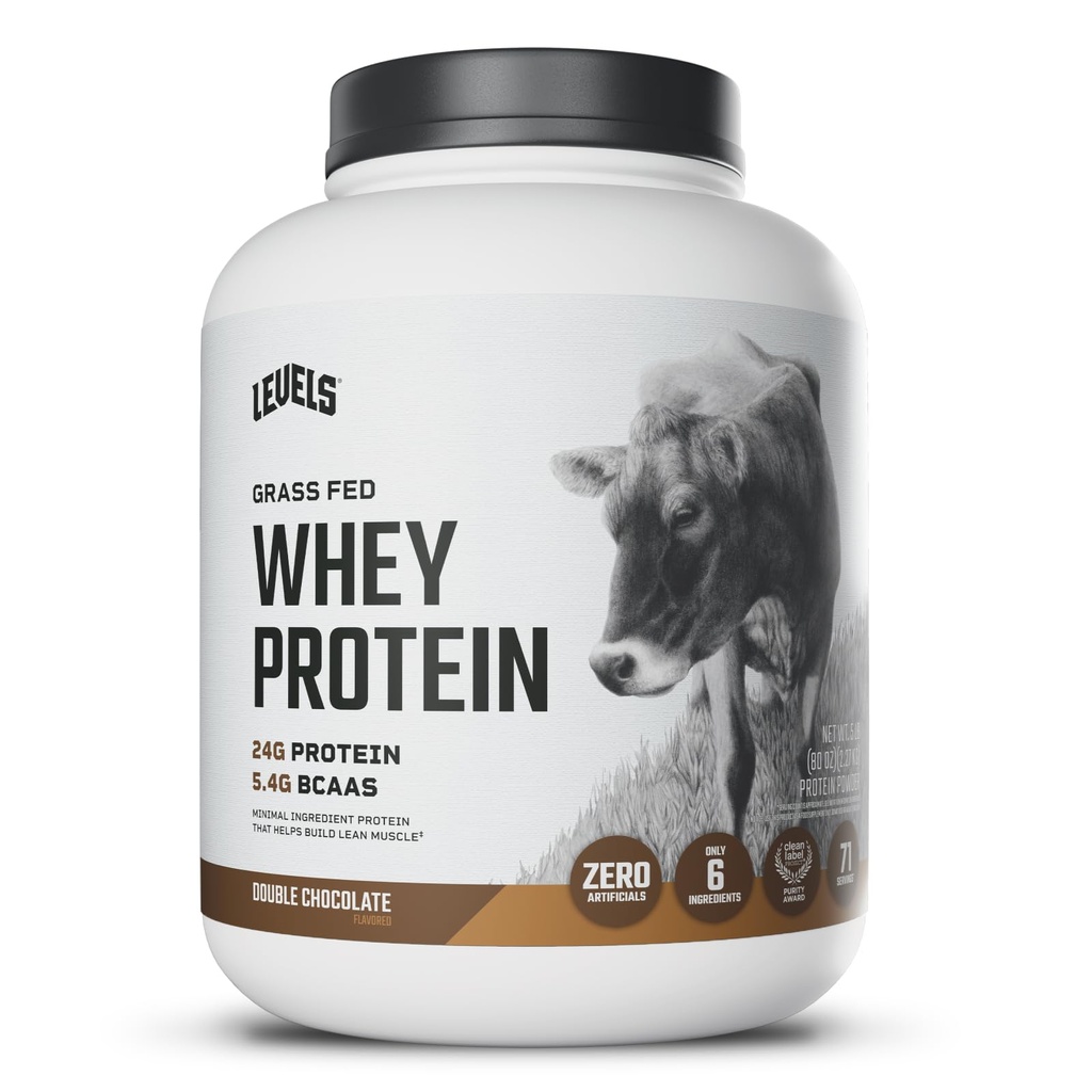 Levels Grass Fed Whey Protein Powder, No Artificials, 24G of Protein, Double Chocolate, 5LB