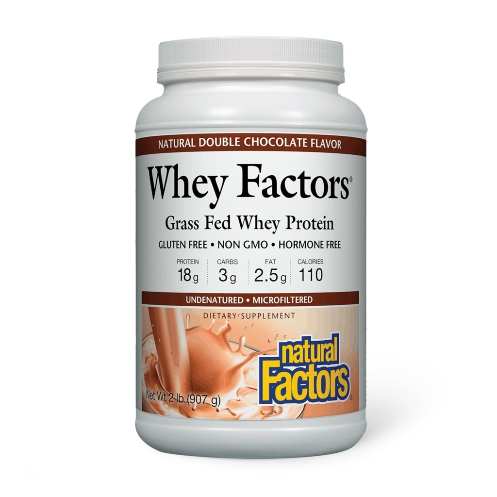 Natural Factors Whey Factors, Grass Fed Whey Protein Concentrate, Aids Muscle Development and Immune Health, Double Chocolate, 2 lb
