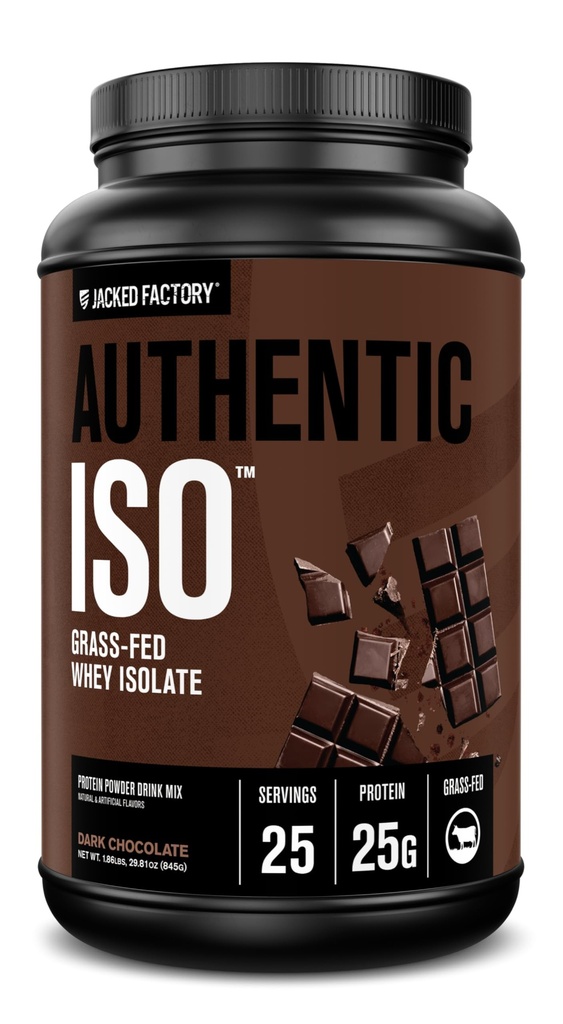 Jacked Factory Authentic ISO Whey Protein Isolate Powder - Low Carb, Non-GMO Muscle Building Protein w/No Fillers, Post Workout Recovery, Dark Chocolate - 25 Servings