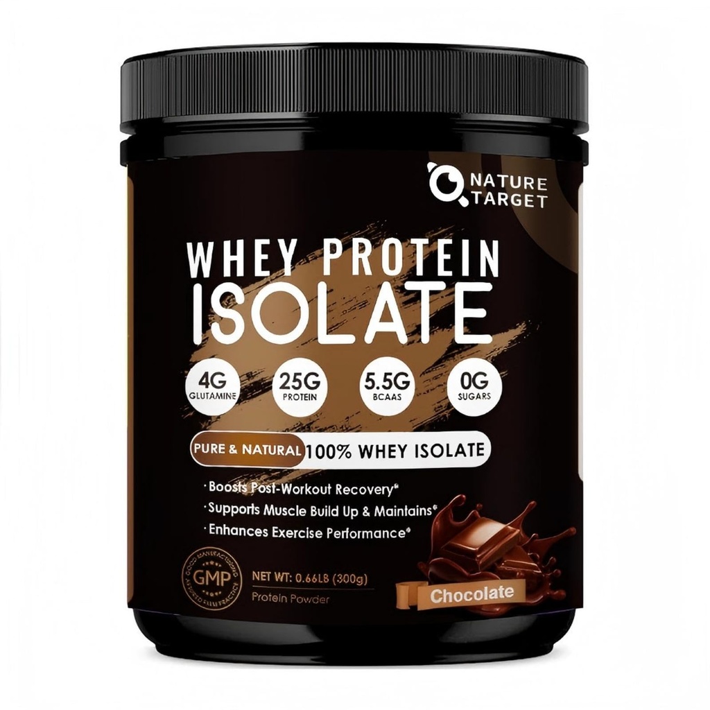 NATURE TARGET Chocolate Protein Powder - Whey Isolate Protein Powder, with 100% Grass-Fed Whey, 0g Sugar, 300g