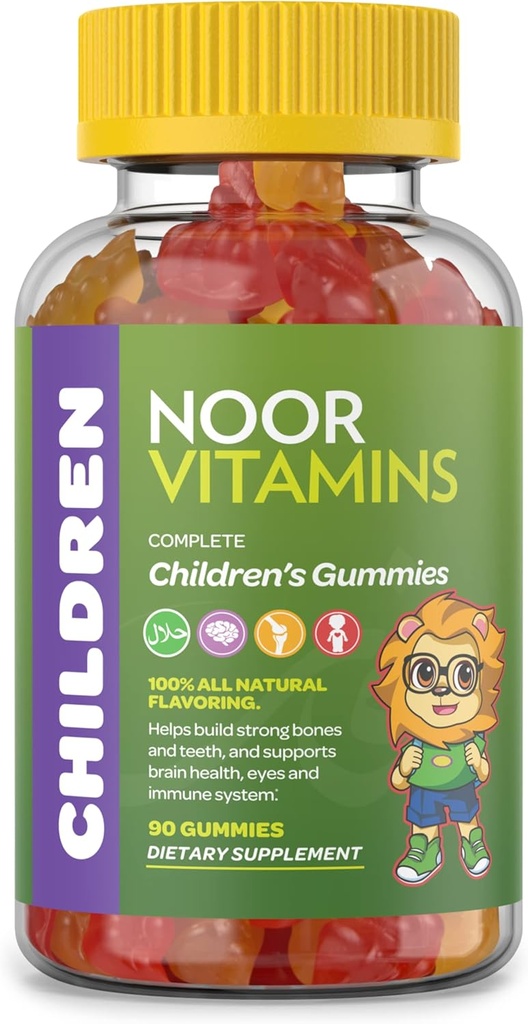 Vitaminas Halales, Vitaminas Infantiles, Gummies Multivitamínicas Infantiles Vitaminas Noor: Vitamina C para Niños, D3, y Zinc para Inmunidad, B6 B12 para Energía. No GMO, Gummies Halal - 90 Conteo de vitaminas Gummy para niños